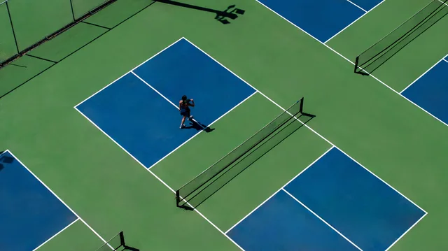 Aerial view of the tennis and pickleball courts